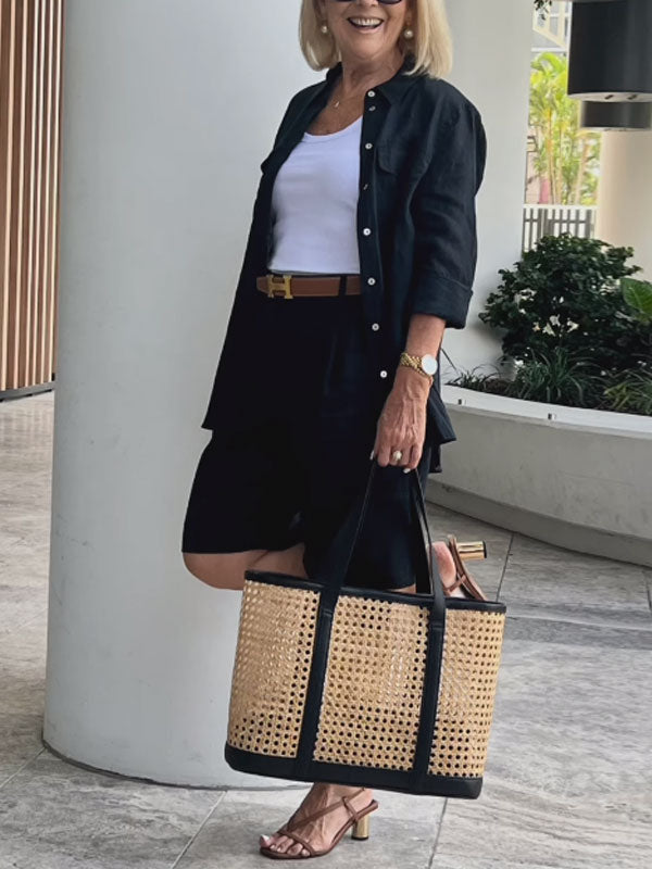 Casual Cotton Linen Shirt Shorts Women's Sets