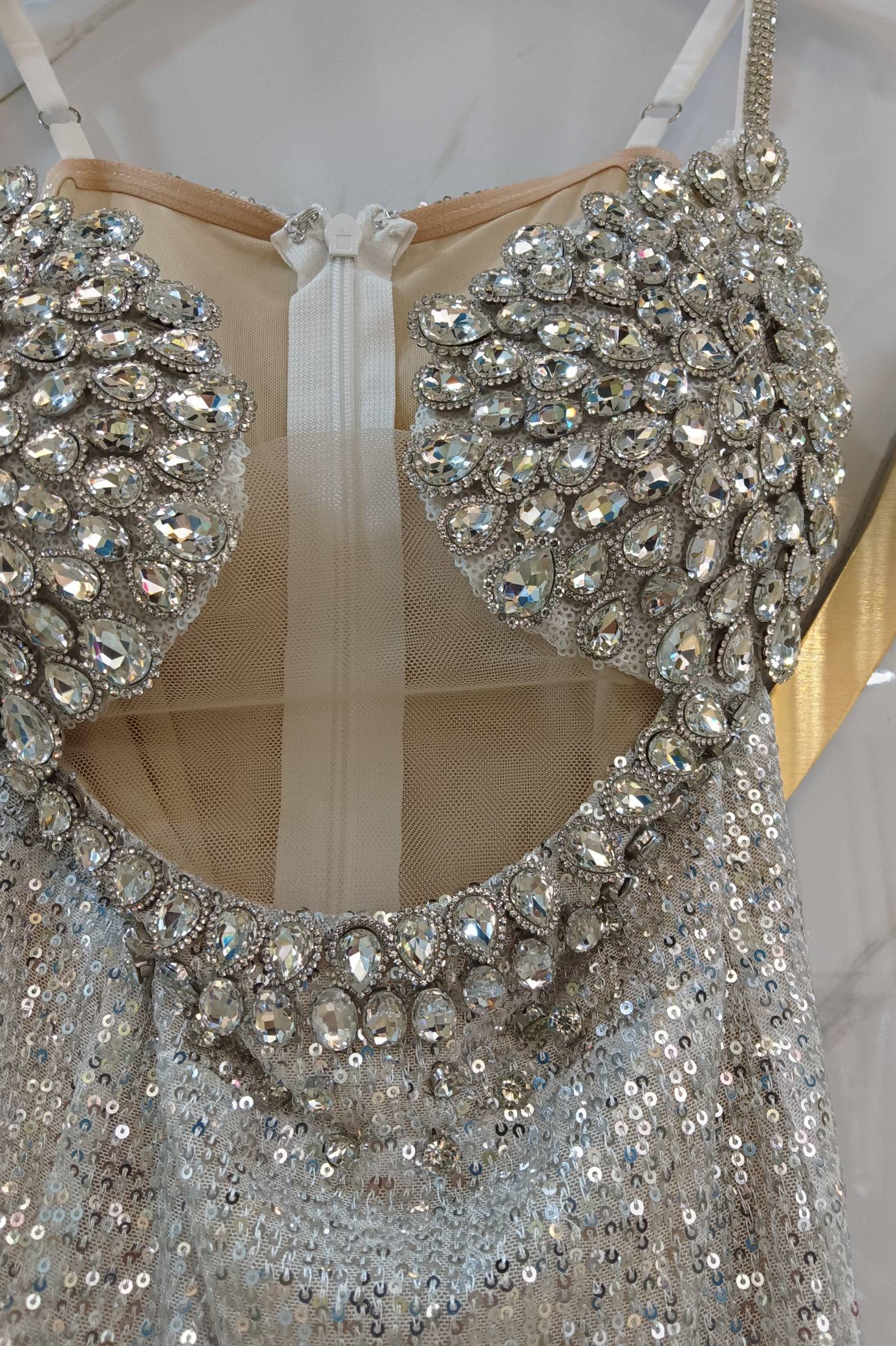 loveedsTM-Silver tassel slit sexy heavy-duty dress-vx