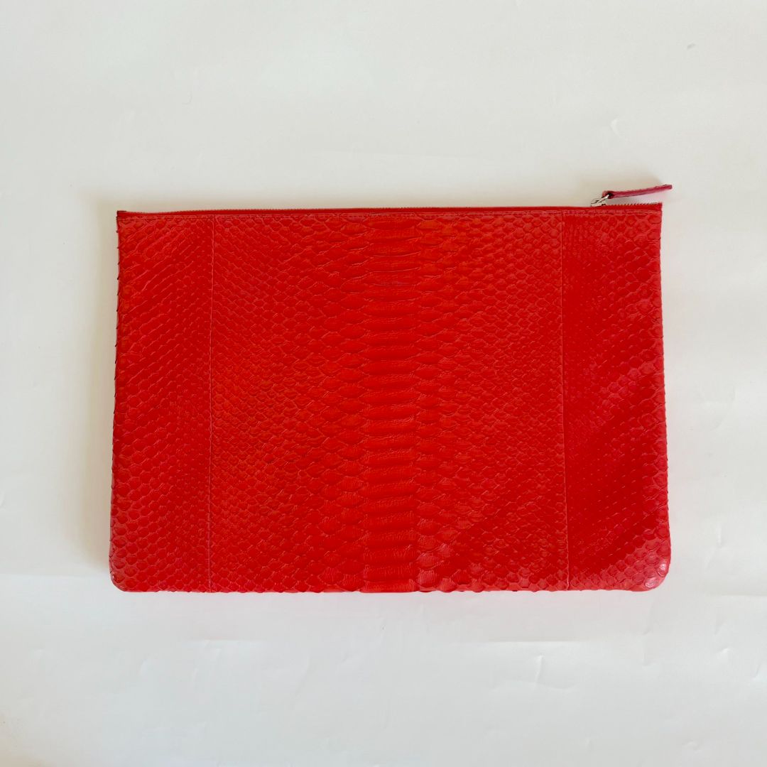 Chanel red python large zip pouch