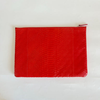 Chanel red python large zip pouch