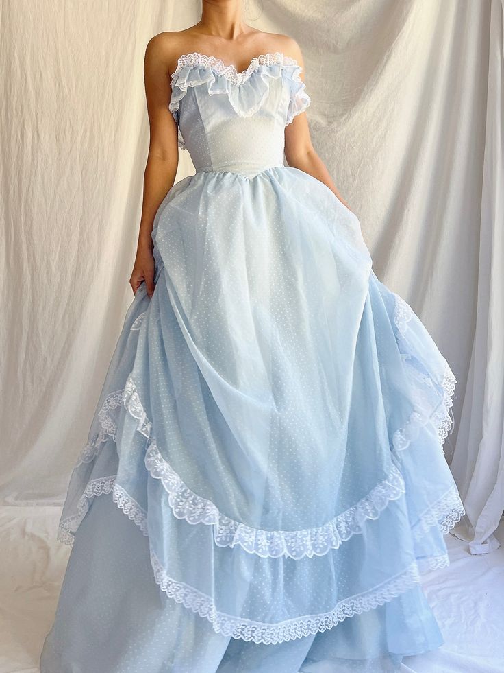 Baby Blue A Line Sweetheart Neck White Lace Chiffon Long Prom Dress Party Dress SH3658