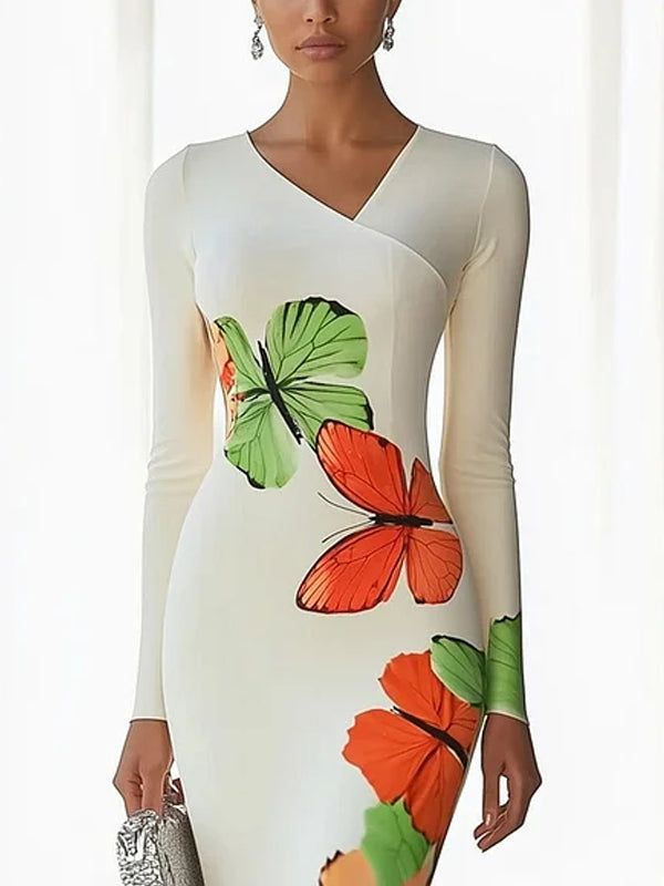 Butterfly Print Slim Fit Women's Dress