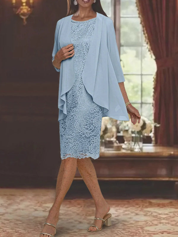 Sheath/Column Jewel Neck Tea-Length Mother of the Bride Dresses