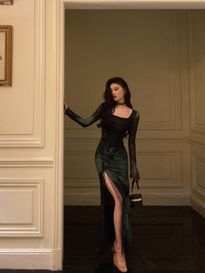 Sexy Sheath Long Sleeves Green 21st Birthday Dress Party Gown Birthday Outfits Birthday Dress Ideas For Women DP1899