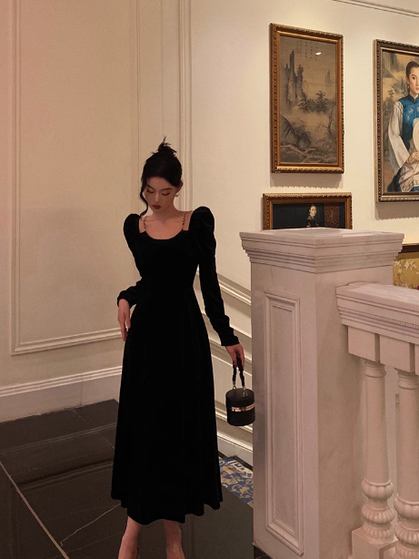 Sexy A line Long Sleeves Autumn Velvet 21st Birthday Dress Party Gown Birthday Outfits Birthday Dress Ideas For Women DP1893