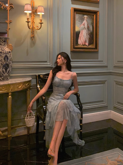 Sexy A line Floral Blue 21st Birthday Dress Party Gown Birthday Outfits Birthday Dress Ideas For Women DP1886