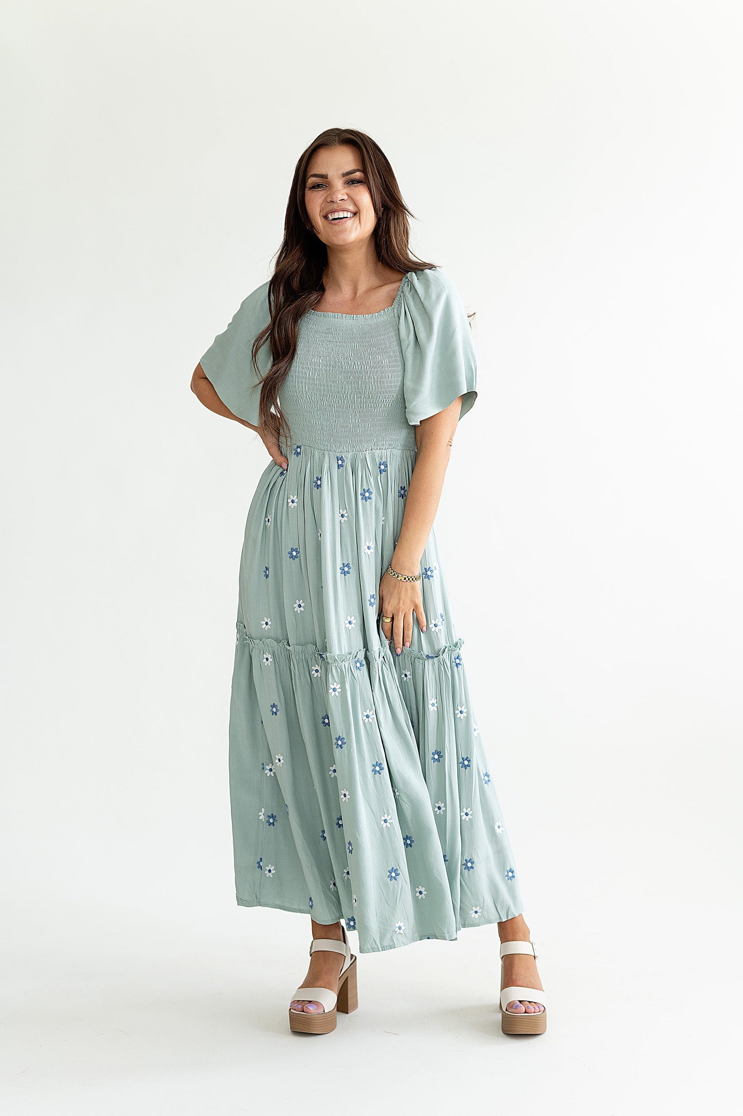 loveedsTM-Clementine Embroidered Dress in Dusty Blue