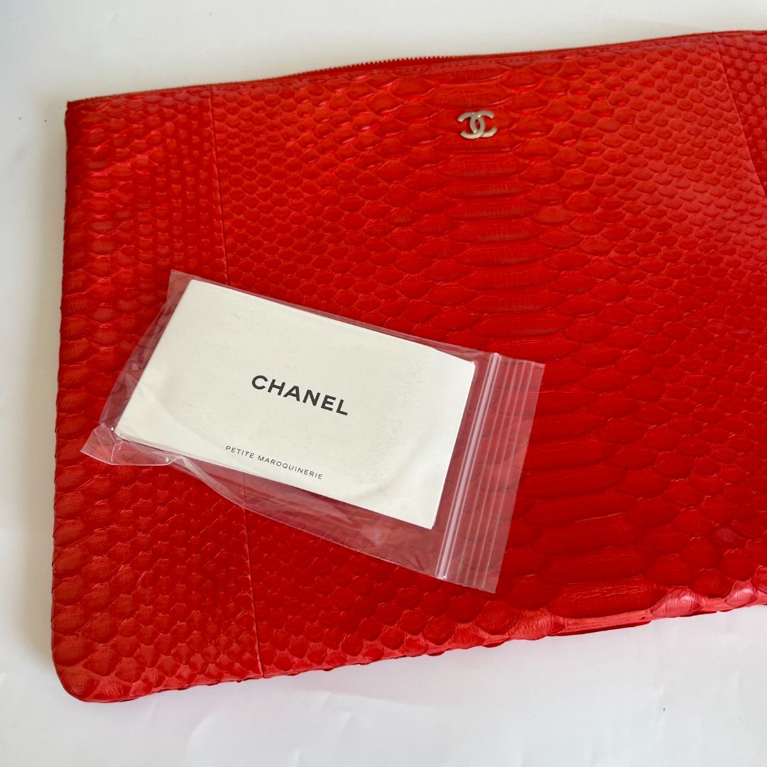 Chanel red python large zip pouch