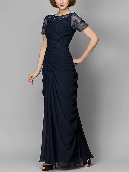 Round Neck Mesh Solid Color Maxi Dress