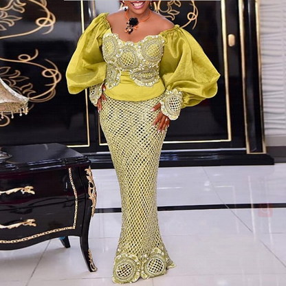 loveedsTM- 2 Piece Sets African Dresses For Women Bodycon Mermaid Sexy Maxi Dress Elegant Wedding Gowns Ankara Long Dress New Robes