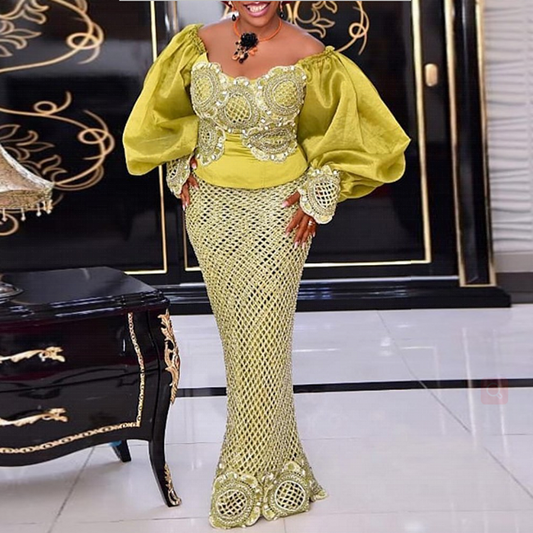 loveedsTM- 2 Piece Sets African Dresses For Women Bodycon Mermaid Sexy Maxi Dress Elegant Wedding Gowns Ankara Long Dress New Robes