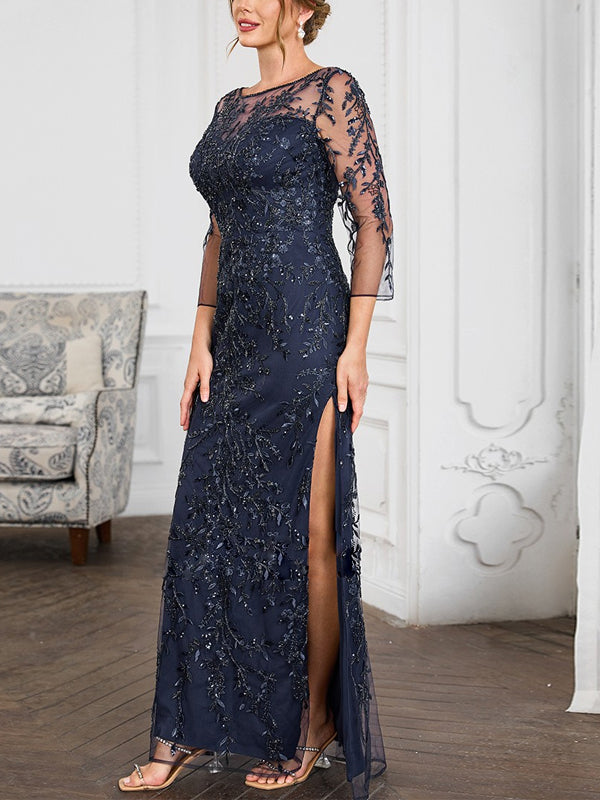 Round Neck Lace Solid Color Maxi Dress