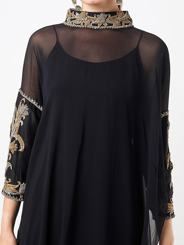 Crew Neck Lace Beaded Mesh Top Trousers Set