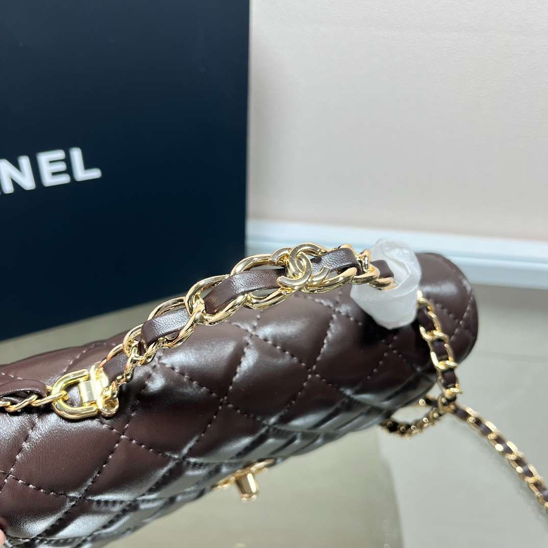 CHANEL  Quilted Flap Shoulder Bag Brown