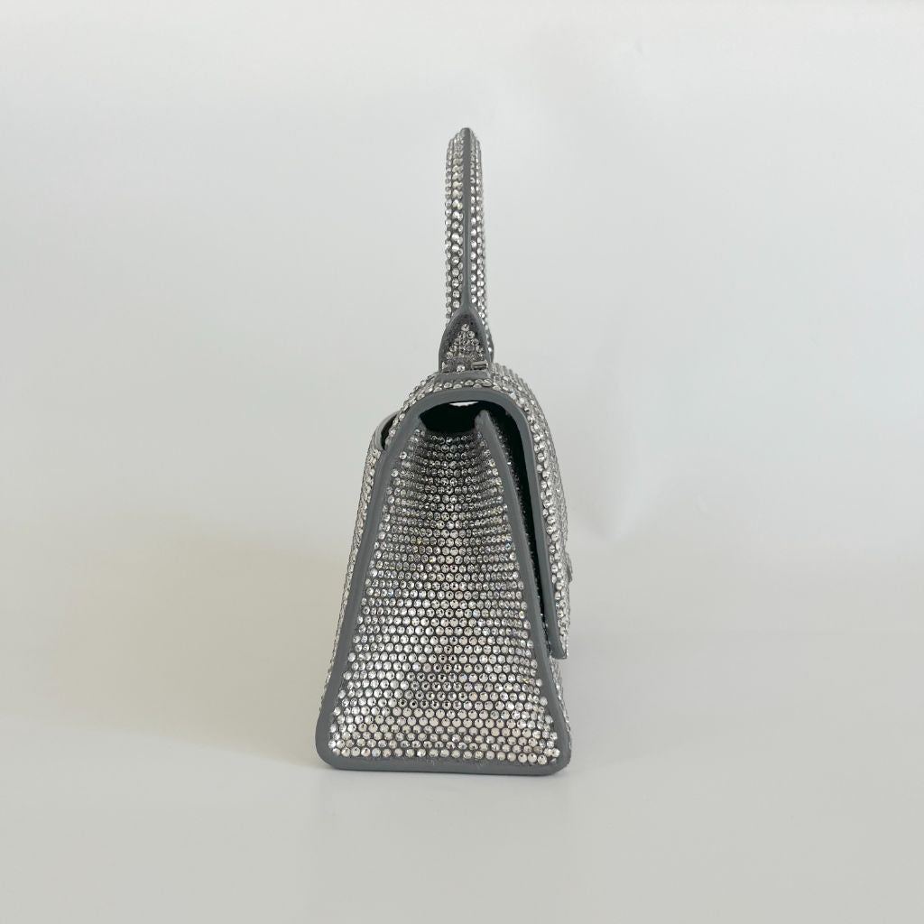 Balenciaga Hourglass XS Top Handle Bag in Rhinestones Suede Calfskin