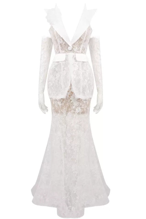 loveedsTM-New White Mesh Fishtail Dress-vx