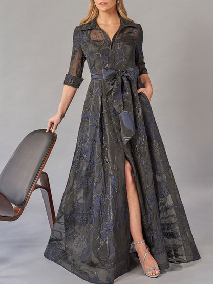 Elegant jacquard Shirt Collar Women's Dress