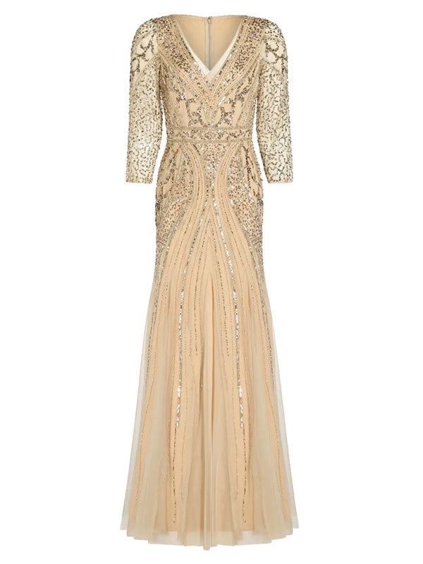 Mid-sleeve high-end lace elegant wedding ladies dress