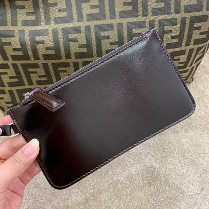 FENDI ZUCCA TOTE BAG IN BROWN AND BLACK WITH GOLD HARDWARE