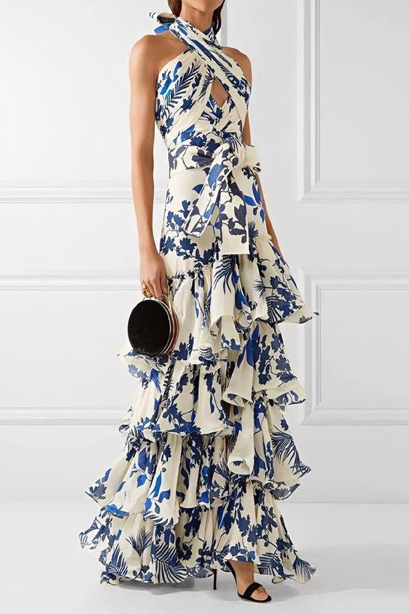 loveedsTM-Bohemian resort style strappy Lolita skirt printed dress