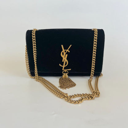 Saint Laurent Black   Velvet Kate Tassel Bag