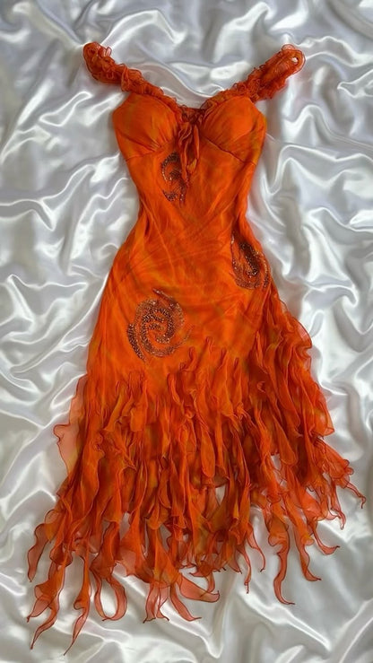 Orange exquisite beaded short/mid-length chiffon ruffle homecoming dress birthday party dress gh4861