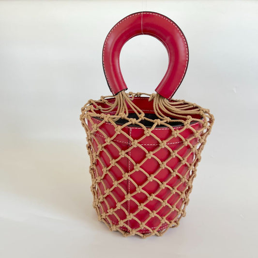 Staud Moreau Macramé and leather bucket bag