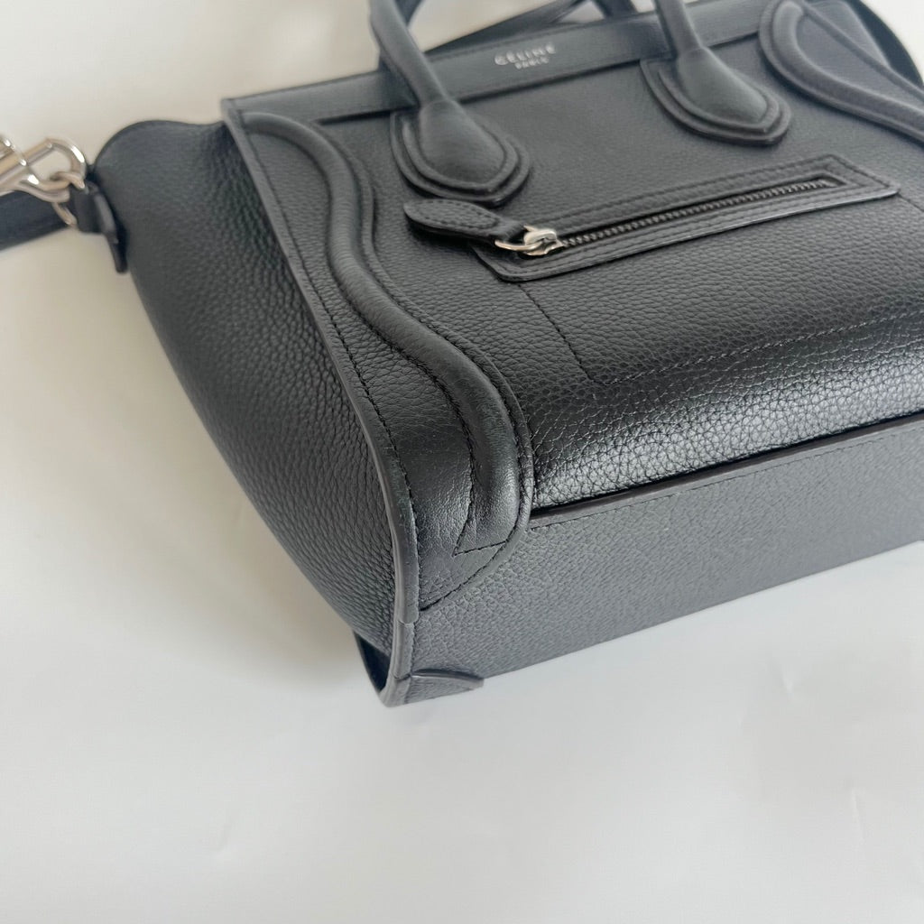 Celine textured black leather nano luggage bag with strap