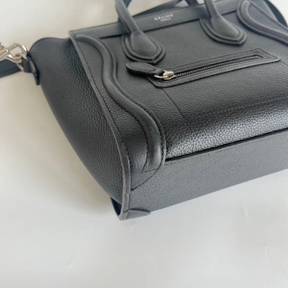 Celine textured black leather nano luggage bag with strap