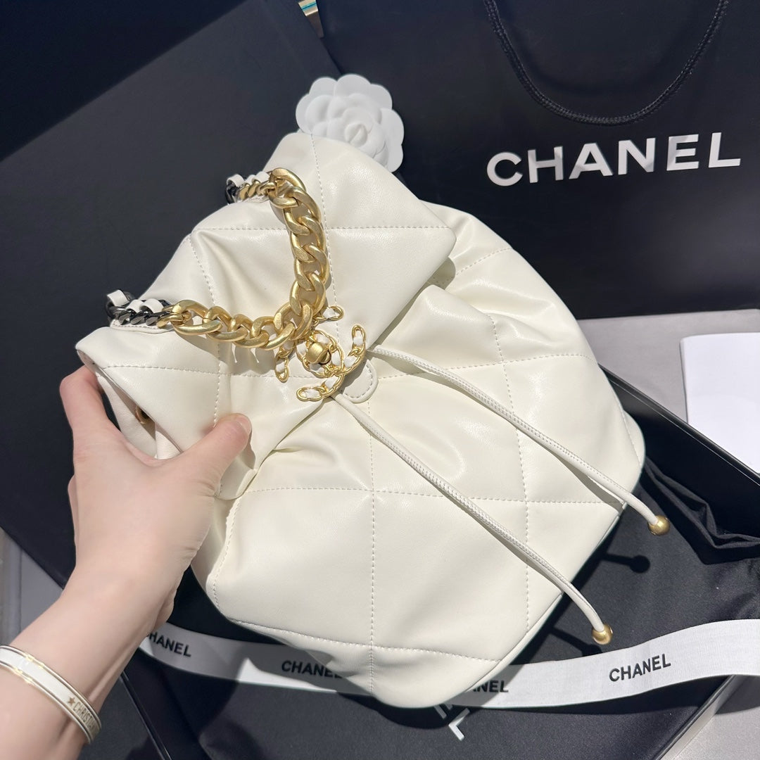 CHANEL  Lambskin Quilted Backpack White