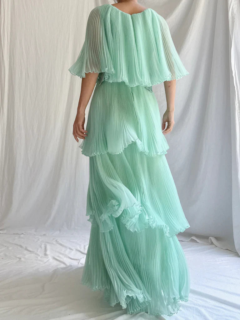 Green Layered Chiffon A Line V Neck Simple Long Party Dress Evening Dress 18 Birthday Dress SH3626