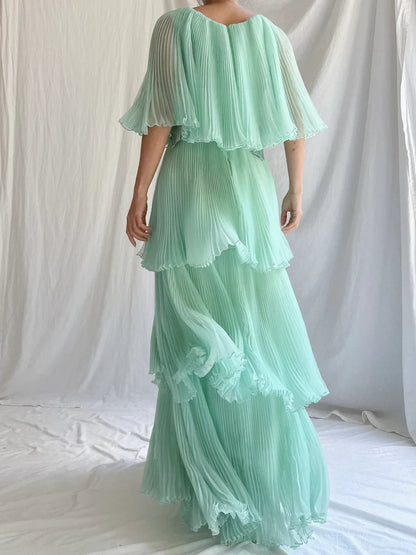 Green Layered Chiffon A Line V Neck Simple Long Party Dress Evening Dress 18 Birthday Dress SH3626