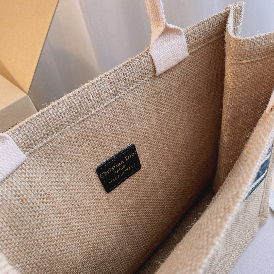 Christian Dior Natural Cannage Raffia Medium Book Tote Beige
