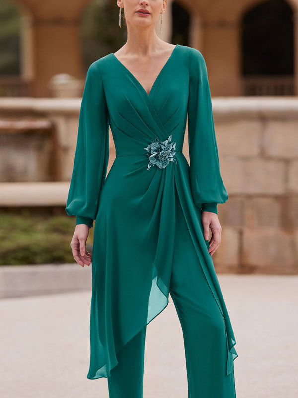 V-neck Temperament Chiffon Irregular Hem Ladies Sets
