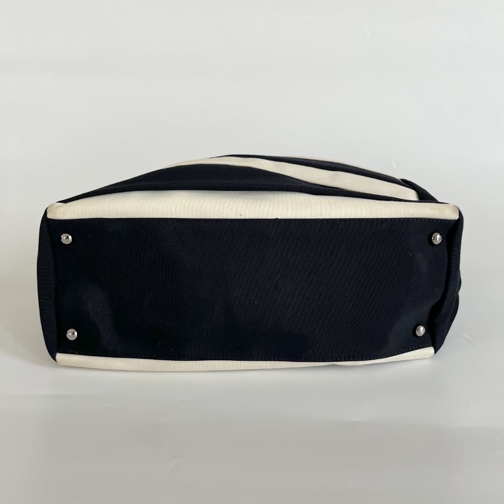Chanel black and white ridged satin shoulder bag