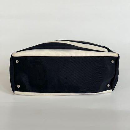 Chanel black and white ridged satin shoulder bag