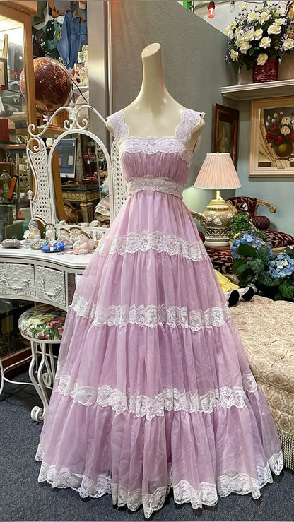 Pink Elegant Exquisite Lace Long Layered Chiffon Ball Gown Evening Dress Wedding Guest/Birthday Party Dress gh4129