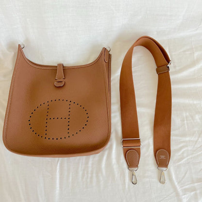 Hermès Gold Clemence Leather Evelyne III PM Bag