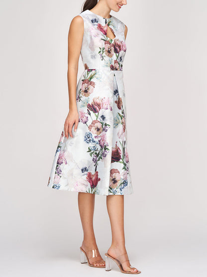 Crew Neck Sleeveless Printed Midi Dress