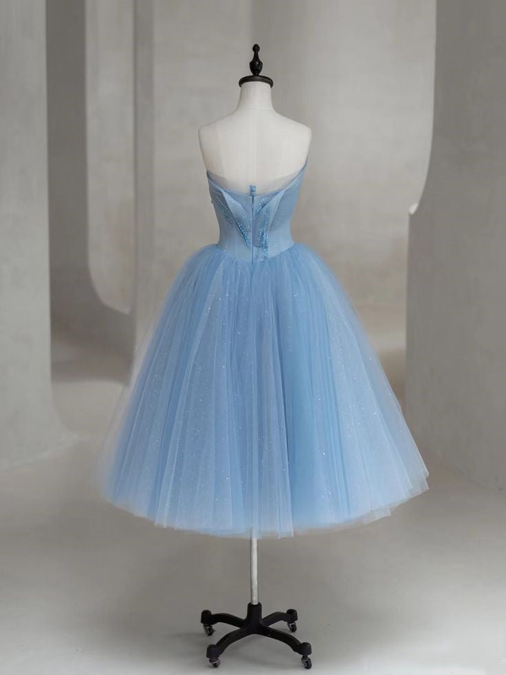 Blue shiny fashion elegant exquisite beading long tulle cute homecoming dress prom dress evening dress party dress gh3372