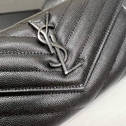 YSL Long Wallet Black Leather Black Tone 10767 19cm