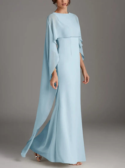 Sky Blue Sheath Scoop Stretch Crepe Dress