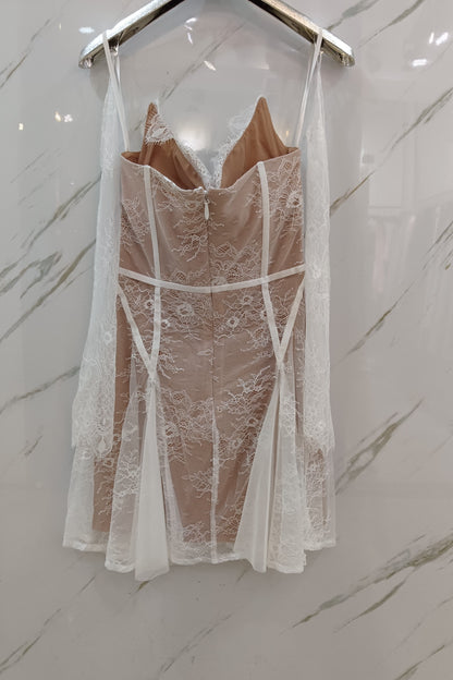 loveedsTM-White lace short dress-vx