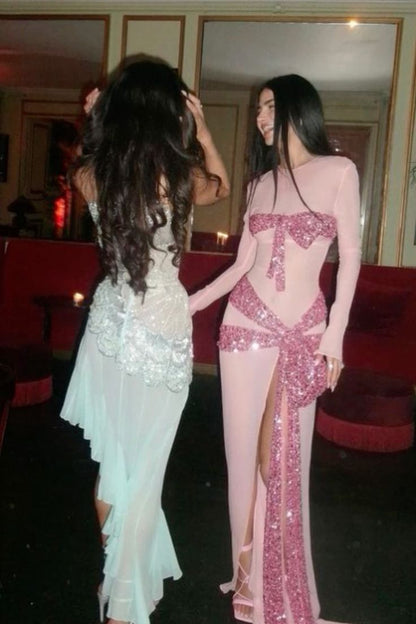 Pink Gorgeous Shiny Elegant Long Mermaid Slim Fashion Bow Slit Sexy Ball Gown Evening Dress Party Dress gh3248