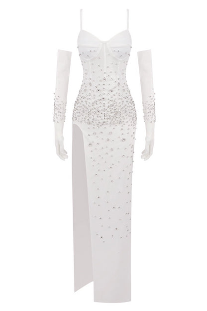 loveedsTM-High elastic mesh hand-beaded suspender dress-vx