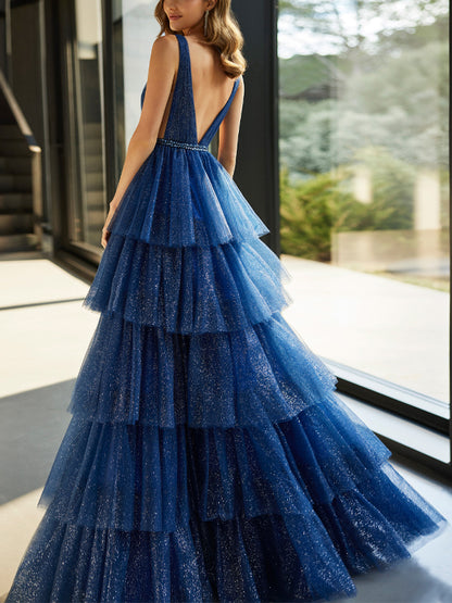 V-neck Sleeveless Cake Maxi Dress