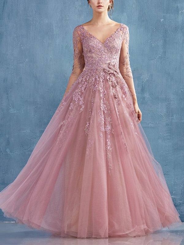 V-neck Mesh Lace Maxi Dress