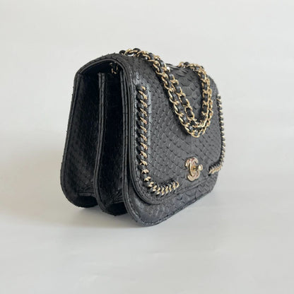 Chanel black braided chic flap bag in python