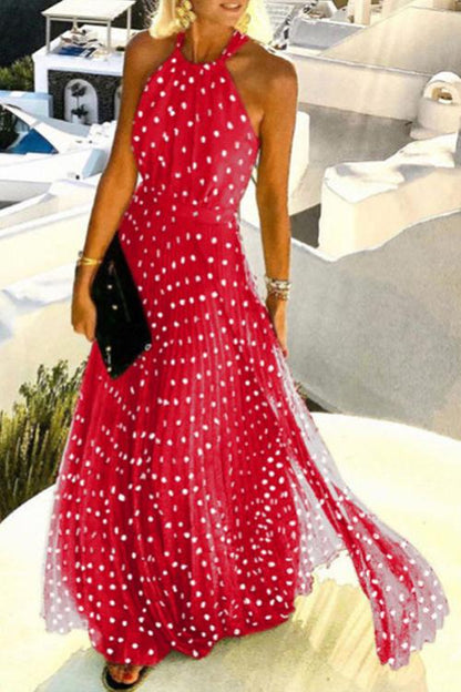 loveedsTM- Dot Halter Neck Maxi Dress
