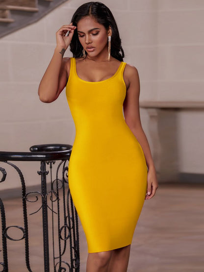 loveedsTM - Elegant Sleeveless Bodycon Bandage Dress for Women 2024 Summer Basic Green Sexy Dresses Roung Neck Evening Club Party Dress Midi